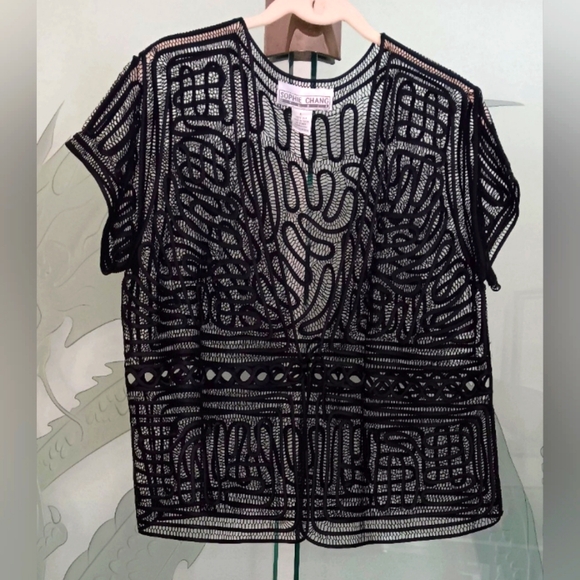 Sophie Chang 100% Silk Black Sheer Cut Out Blouse - Picture 1 of 3